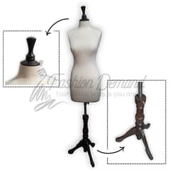 draping mannequin for clothes and jewellery display with wooden stand