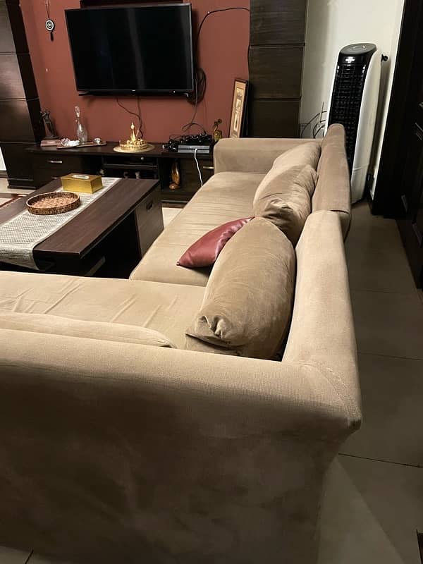 L Shape Sofa (French Raw Umber Colour) 1