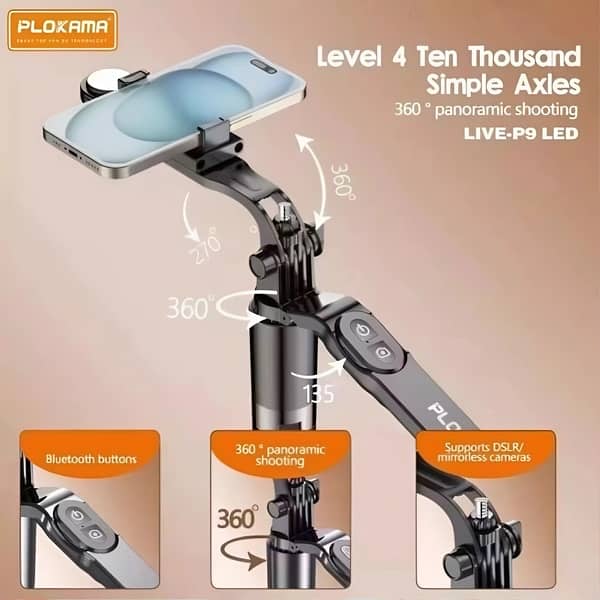 PLOKAMA LIVE P9 LED STAND 1700mm  3 IN 1 Tripod Bluetooth Connect 3