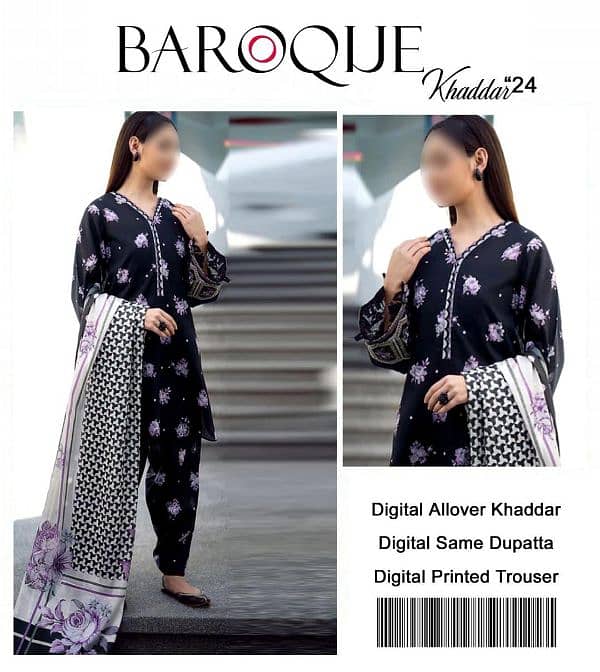 3 Pc's woman's unstitched khaddar Digital Print Stuf 1