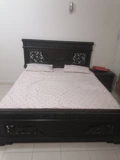 pure wooden polished bed and dresser