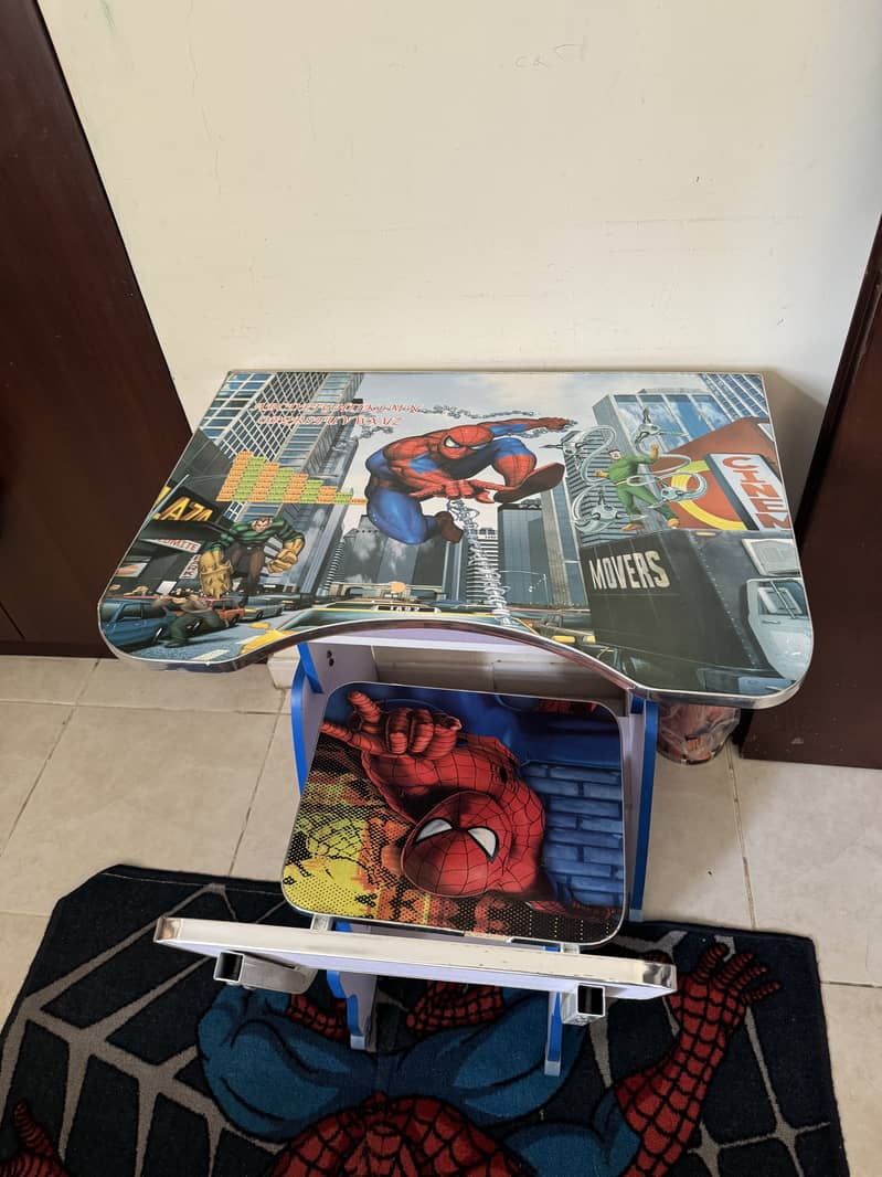 Spiderman study kit including trash bin, study table, chair, carpet 2