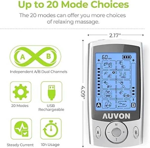 AUVON Dual Channel TENS Unit Muscle Stimulator Machine Ems tens pain 2