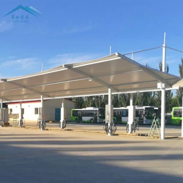 Pvc fabric shades - tensile sheds - warehouse sheds- mall parking 7