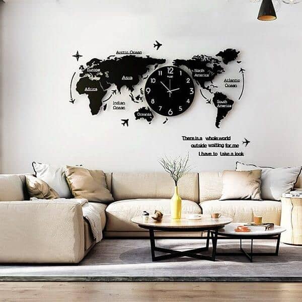 world map design MDF wall clock 2