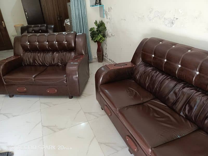 6 seater Sofa Set Dark Brown Rexine 6