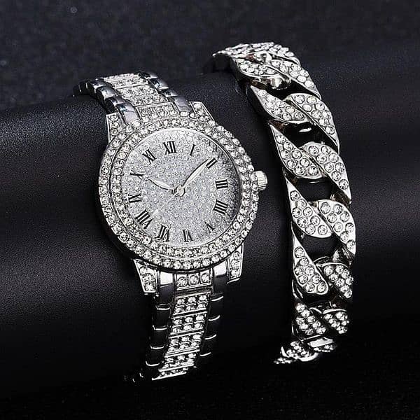 Woman Diamond Artificial set Roman Watch silver 0