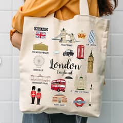 Cotton Shopping Tote Bag 300+ GSM With Long Handle Double Side London