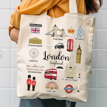 Cotton Shopping Tote Bag 300+ GSM With Long Handle Double Side London 0