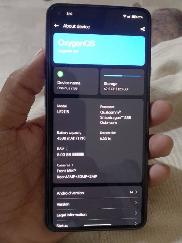 OnePlus 9 8gb 128gb PTA Approved single Sim. 4