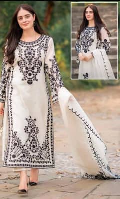 3 Pcs woman's Stitched Organza Embroidered suit