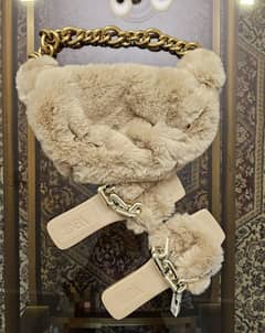 brand new zara faux fur crossbory bag with matching sandals