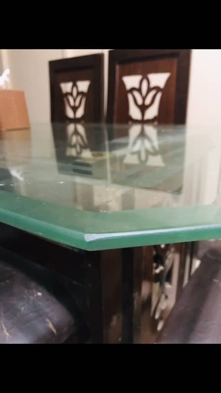 6 Chairs Dining Table Glass Top Wooden Base 2