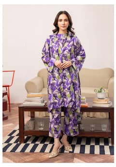 2 PCs women's Unstitched Linen printed suit