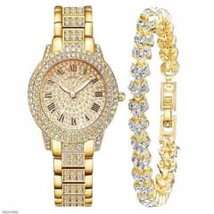 Woman's diamond Artificial set Roman watch Gold