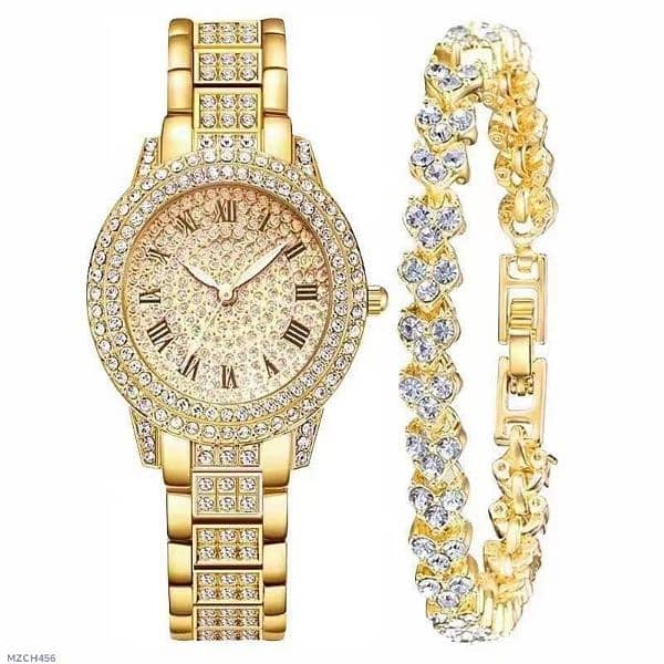 Woman's diamond Artificial set Roman watch Gold 0