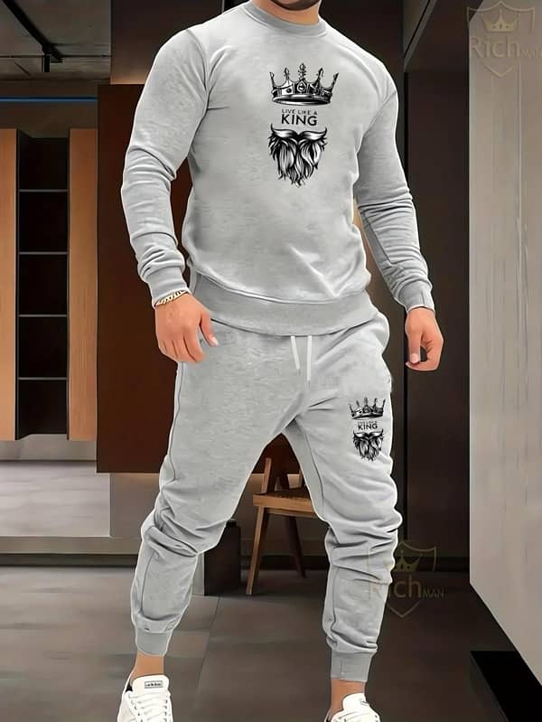 2 Pcs Men’s Fleece Graphic sweatshirt tracksuit 1