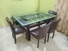 Wooden 6 seater Dining Table with tempered glass good condition 0