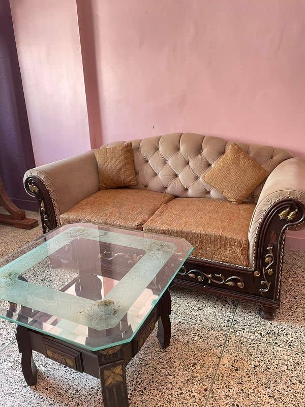 Chiniot Wood 7 Seater Sofa Set And 3 Tables Urgent Sale Cash Need 0