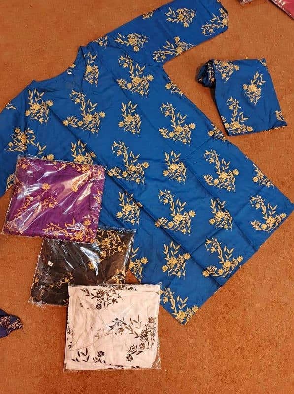 2 Pcs Women's Stitched Linen Block Printed Shirt And Trouser 2