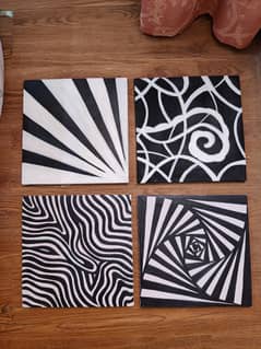 Stunning Black & White Abstract Pattern Paintings (Set of 4) - Karachi