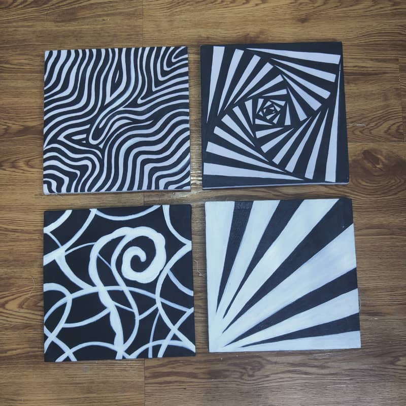 Stunning Black & White Abstract Pattern Paintings (Set of 4) - Karachi 5