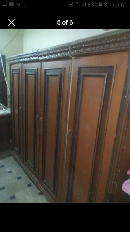 wood bed room set  4 door cupborad dressing table and iron table 2