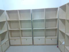 Wooden Shelves (6 X 4) Four units + 1Counter/Showcase 9.5/10 condition