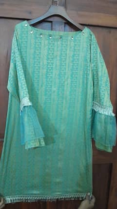 Pista green jacquard kurti