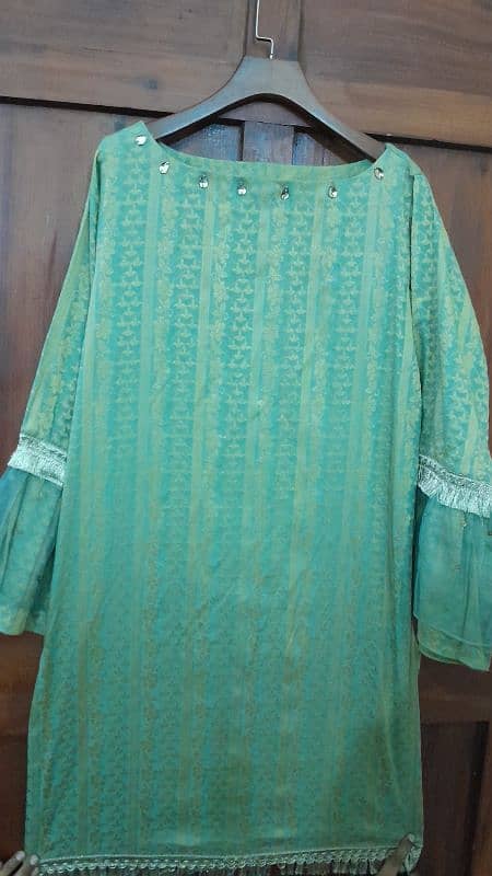 Pista green jacquard kurti 1