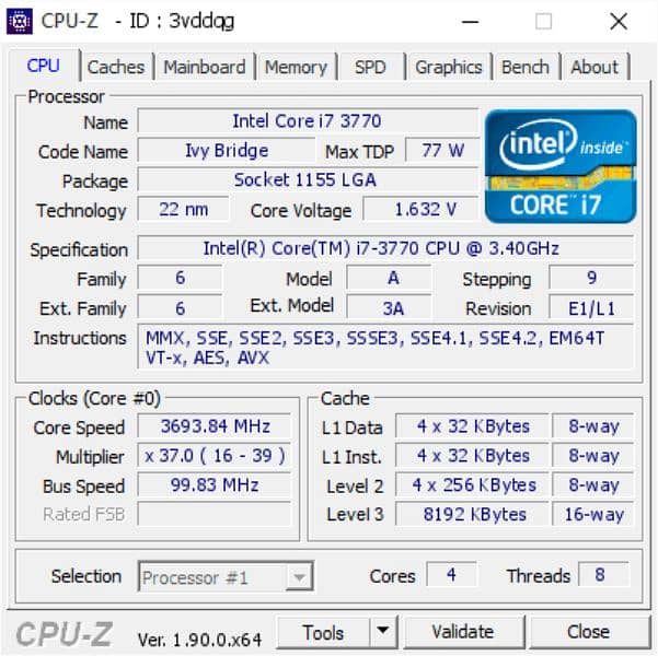 INTEL Core i7 3770 3rd generation processor only 2