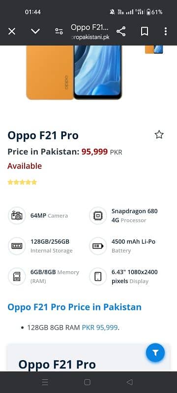 oppo f21 pro . . . 8 gb. 128 gb 2