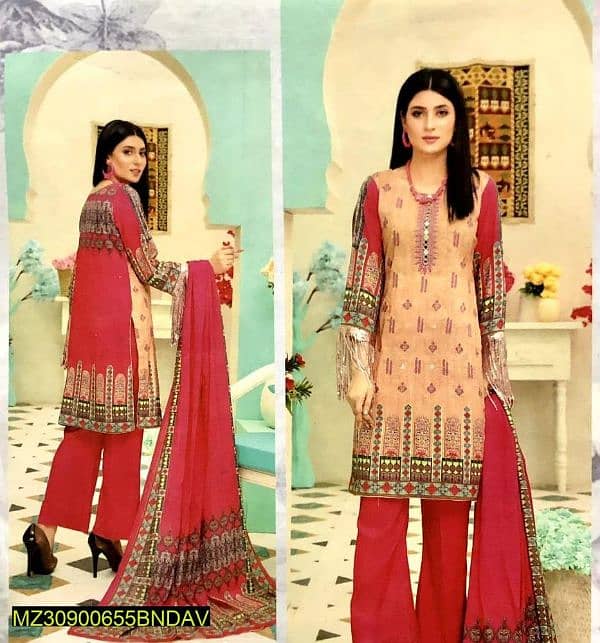 2 PCs women unstitched linen printed suit 1