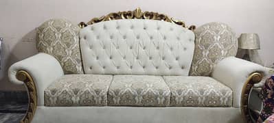 Sofa Set / 6 Seater Sofa Set with Table (Off-white Velvet)