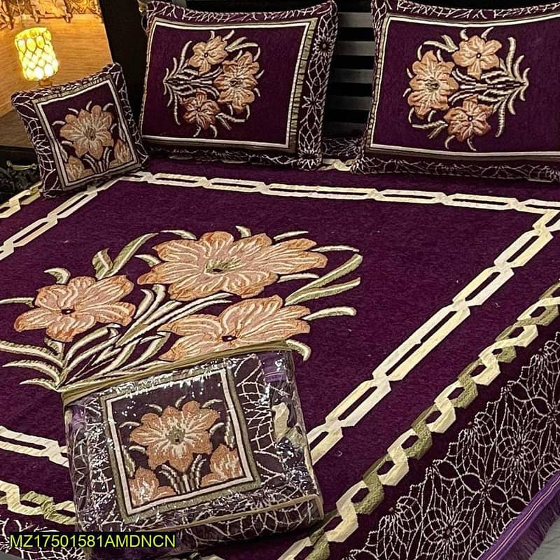 4 Pcs Velvet Jacquard Embroidered Double Bedsheet 1