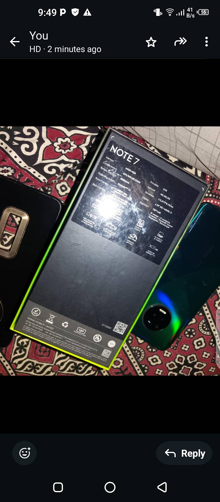 Infinix note 7, 4/64 in good confition with box and 2 covers 4