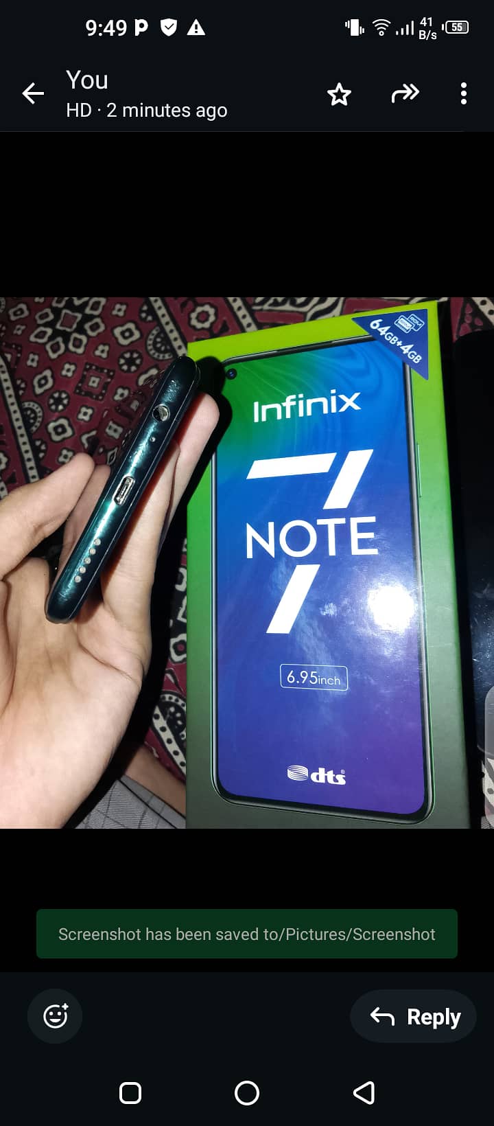 Infinix note 7, 4/64 in good confition with box and 2 covers 7