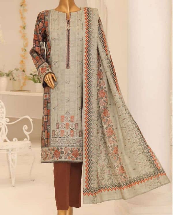 Khaddar Embroided and digital printed 3pc 11