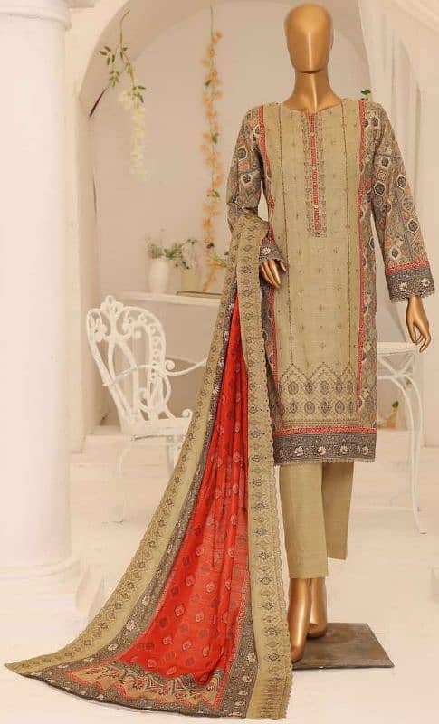 Khaddar Embroided and digital printed 3pc 13