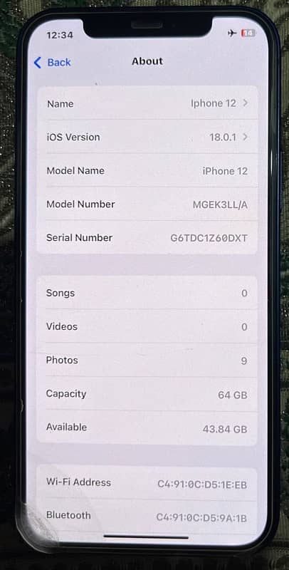 iphone 12, blue colour , 64gb ,non pta factory unlocked, LLA model 3