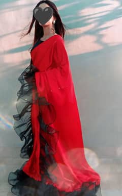 Silk & organza saree color combo red & black