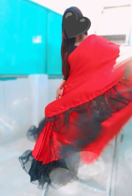 Silk & organza saree color combo red & black 1