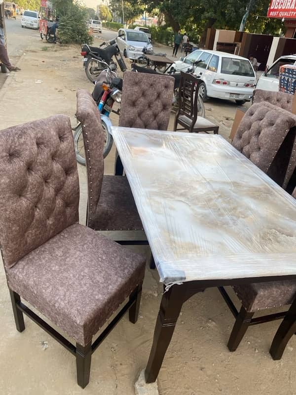 6 seater dining table with marble top 1