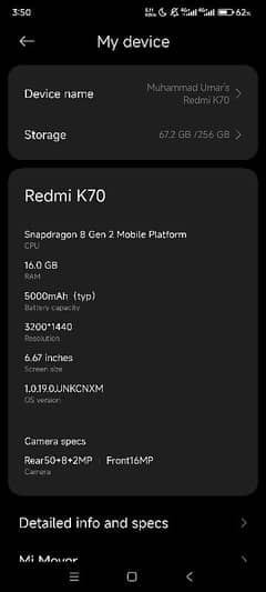 Xiaomi Redmi K70 ram16+storage 256 0