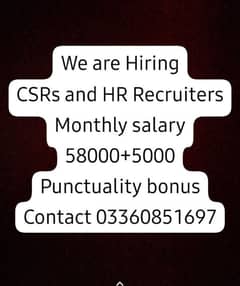 Hiring HR Recruiters and CSRs