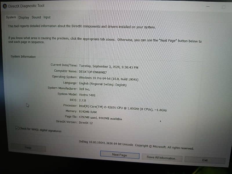 Dell Laptop Cor i5 8th Gen 7