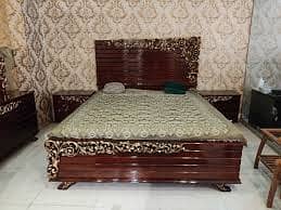 bed / wooden bed / Furniture / Poshish bed / bed dressing side table 1