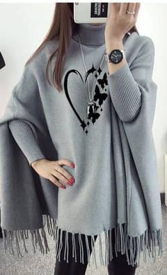 Women's Polyester Heart Printed Poncho Cape Shawl