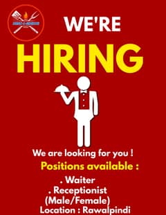 Head Waiter (Male) Receptionist (Male/Female)