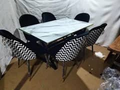 6 seater dining table/UV top table/metal steel chair/luxury dining set